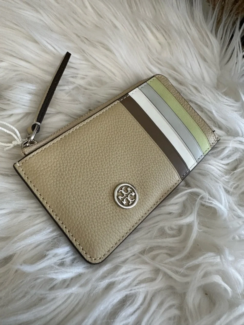 Tory Burch ROBINSON PEBBLED TOP-ZIP CARD CASE